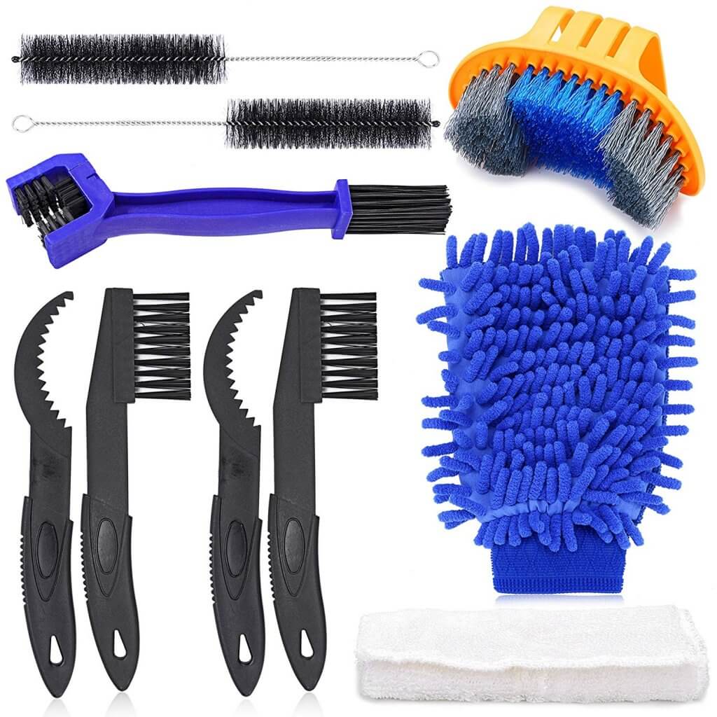 CAREDGO Lot De 9 Kits De Nettoyage Vélo - Brosses Chaîne, Roues Et Cadre Complet