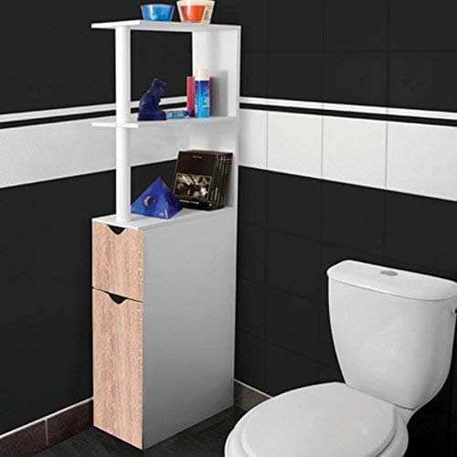 GOPLUS Meuble Étagère de Salle de Bain, Rangement au Dessus des Toilettes  WC ou Lave-Linge, Armoire et 4 Étagères Ouverte, 60 x 20 x 174 CM, Blanc