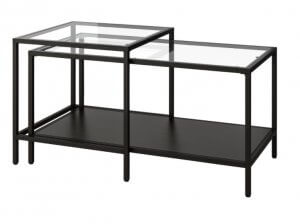 VITTSJÖ Tables gigognes, lot de 2, brun noir, verre