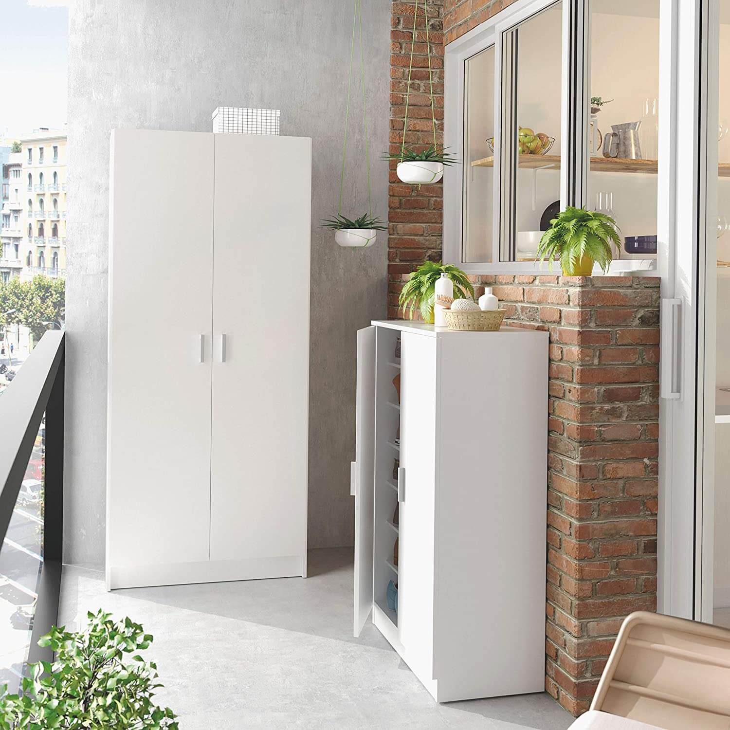 Armoire en plastique pour extérieur et intérieur en imitation bois pour  balais, grise : : Jardin