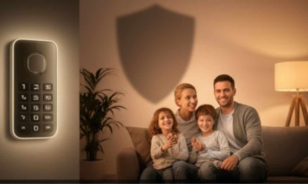 Une famille heureuse dans leur maison sécurisée