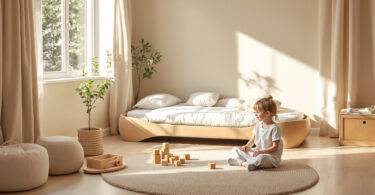 découvrez comment aménager une chambre d'enfant sécurisée et design avec un lit au sol type montessori, favorisant l'autonomie et le bien-être de votre enfant.