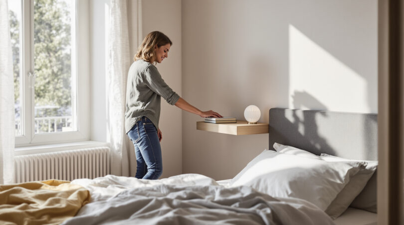 découvrez comment un chevet suspendu peut optimiser l'espace au sol dans une petite chambre, alliant praticité et design pour un intérieur plus fonctionnel.