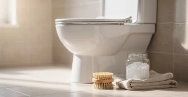 Nettoyage des WC avec des cristaux de soude dans une salle de bain claire